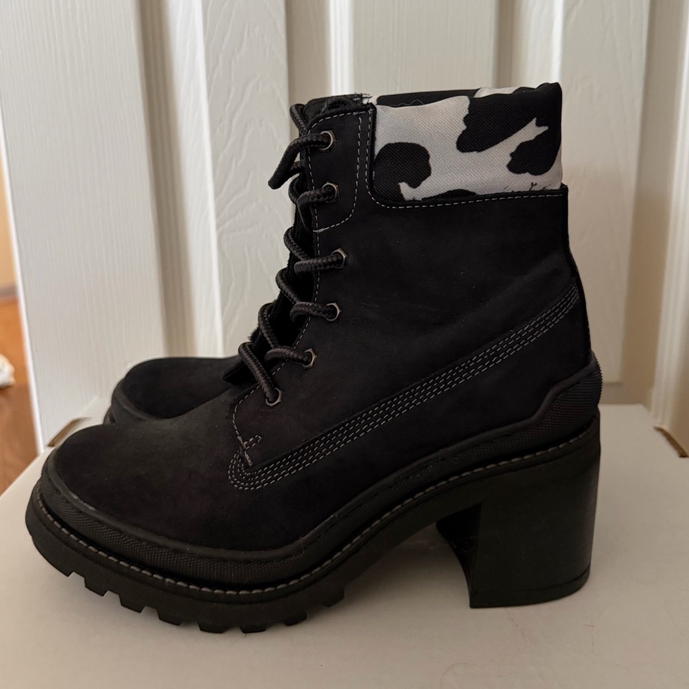 Steve Madden Black Ankle Boots with Cow Print Cuff